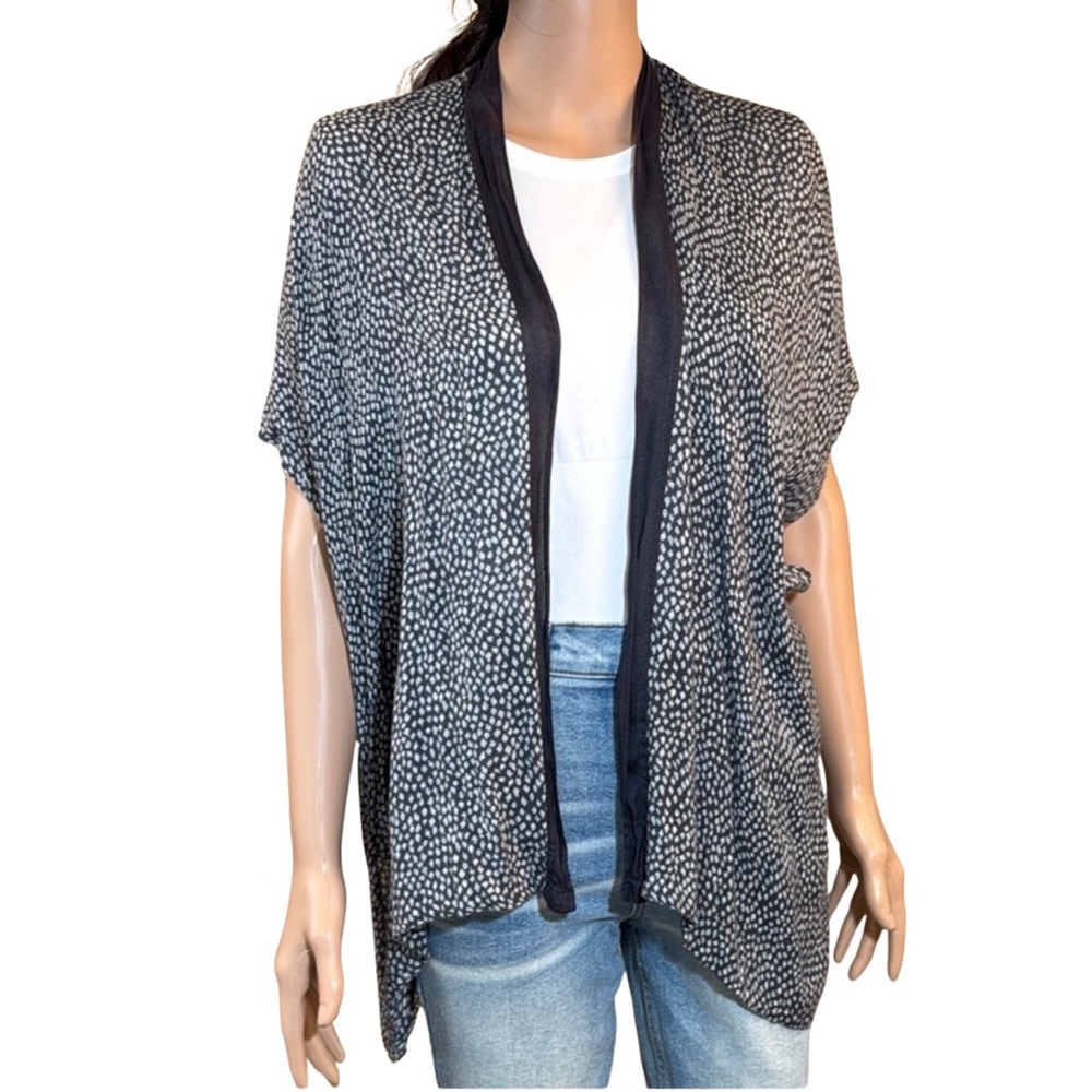 LOFT Gray Cream Print Draped Dolman Kimono Cardigan Layer XS/S‎